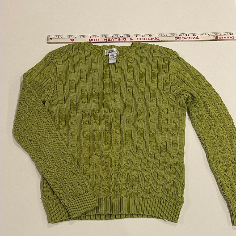 Vintage Jones New York Country 100% Cotton Green Cable Knit Sweater. Size XL